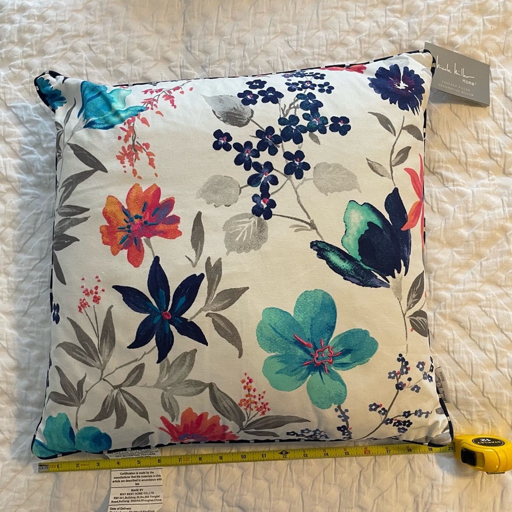 Nicole Miller Home Floral Stripe Throw Pillow NWT